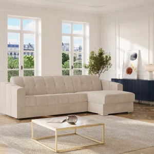 Snel omvormbare en Omkeerbare hoekslaapbank in beige stof – 160 cm – 14 cm DARIELO Snel omvormbare en Omkeerbare hoekslaapbank in beige stof – 160 cm – 14 cm DARIELO
