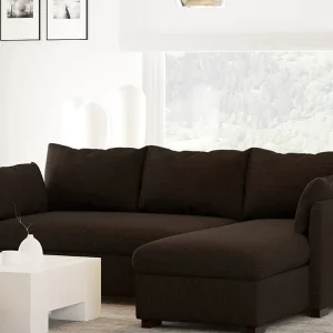 Slaapbank 3 zitplaatsen Bruin – chaise longue omkeerbaar rechts/linksche met geïntegreerde opbergruimte (221 x 162 x 85 cm) – ORLANDO Slaapbank 3 zitplaatsen Bruin – chaise longue omkeerbaar rechts/linksche met geïntegreerde opbergruimte (221 x 162 x 85 cm) – ORLANDO