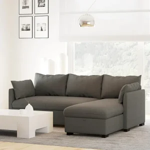Slaapbank 3 zitplaatsen Grijs – chaise longue omkeerbaar rechts/linksche met geïntegreerde opbergruimte (221 x 162 x 85 cm) – ORLANDO Slaapbank 3 zitplaatsen Grijs – chaise longue omkeerbaar rechts/linksche met geïntegreerde opbergruimte (221 x 162 x 85 cm) – ORLANDO