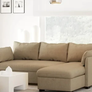 Slaapbank 3 zitplaatsen Beige – chaise longue omkeerbaar rechts/linksche met geïntegreerde opbergruimte (221 x 162 x 85 cm) – ORLANDO Slaapbank 3 zitplaatsen Beige – chaise longue omkeerbaar rechts/linksche met geïntegreerde opbergruimte (221 x 162 x 85 cm) – ORLANDO