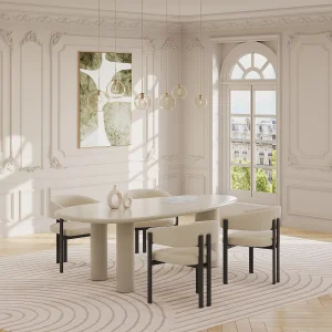 Set van 6 stoelen in stof en zwart metaal – Beige – CIBARO