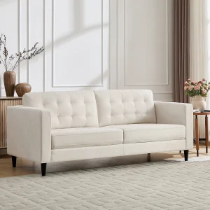 Rechte driezitsbank in beige stof DIBALU Rechte driezitsbank in beige stof DIBALU