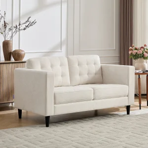 Rechte 2-zits stoffen bank in beige kleur DIBALU Rechte 2-zits stoffen bank in beige kleur DIBALU