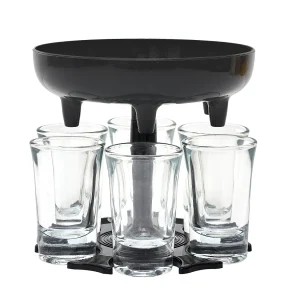 Dispenser voor 6 zwarte shotglazen 13cm Dispenser voor 6 zwarte shotglazen 13cm