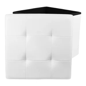 Gestoffeerde Opvouwbare Opbergpoef Wit Modern Design – Geïntegreerde Opbergruimte Gestoffeerde Opvouwbare Opbergpoef Wit Modern Design – Geïntegreerde Opbergruimte