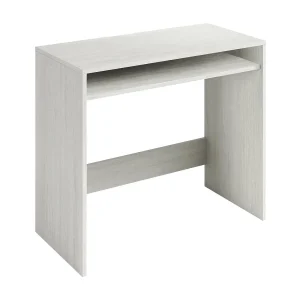 Dmachi bureau, Lineair bureau met vaste plank, Studeer- of kantoortafel voor pc, 79x43h78 cm, Wit houteffect