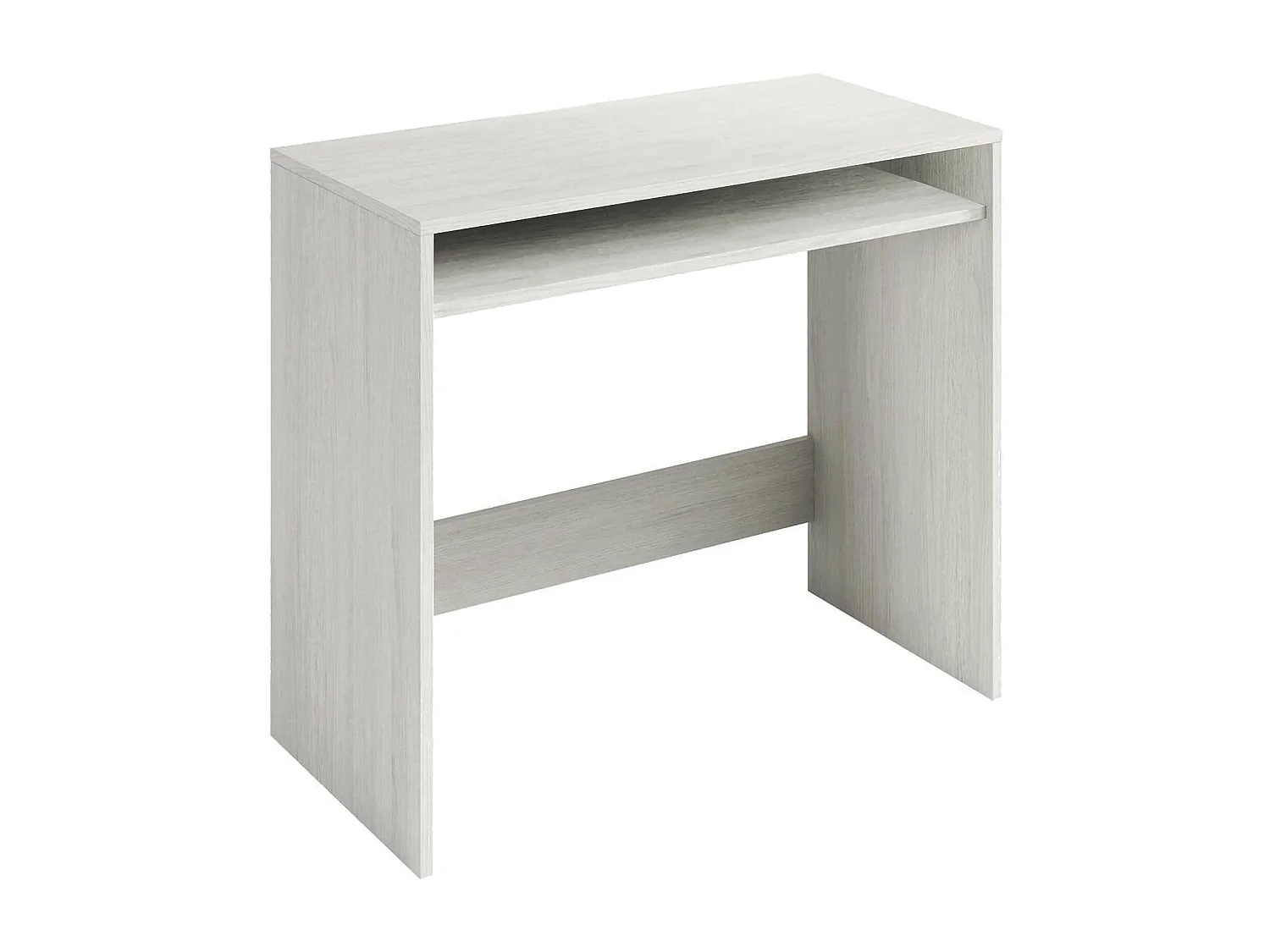 Dmachi bureau, Lineair bureau met vaste plank, Studeer- of kantoortafel voor pc, 79x43h78 cm, Wit houteffect