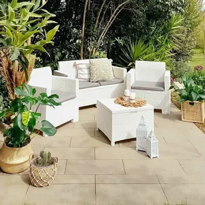 Dmotto outdoor loungeset, Tuinset met kussens, Rotan effect loungeset voor binnen en buiten, 100% Made in Italy, Wit Dmotto outdoor loungeset, Tuinset met kussens, Rotan effect loungeset voor binnen en buiten, 100% Made in Italy, Wit