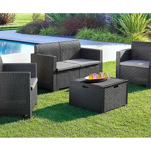 Dmotto outdoor loungeset, Tuinset met kussens, Rotan effect loungeset voor binnen en buiten, 100% Made in Italy, Antraciet Dmotto outdoor loungeset, Tuinset met kussens, Rotan effect loungeset voor binnen en buiten, 100% Made in Italy, Antraciet