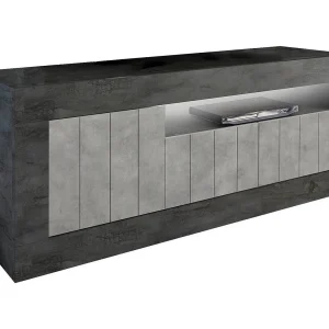 Dmurra TV-meubel, Woonkamerdressoir, Lage tv-kast, Uitgeruste muurbasis, Made in Italy, 138×42 h56 cm, Leisteen en cement