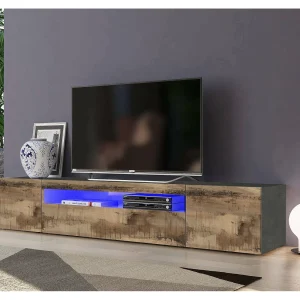 Dmarso TV-meubel, Laag woonkamerdressoir met 3 deuren, TV-meubelbasis, 100% Made in Italy, 200x40h37 cm, Leisteen en esdoorn