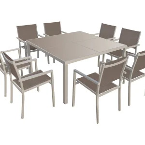 CAGLIARI taupe textilene tuinset 8 zitplaatsen – taupe aluminium
