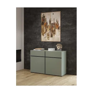 Buffet in saliegroen 120cm collectie HAVANA. Design dressoir met 2 deuren en 2 laden. Buffet in saliegroen 120cm collectie HAVANA. Design dressoir met 2 deuren en 2 laden.
