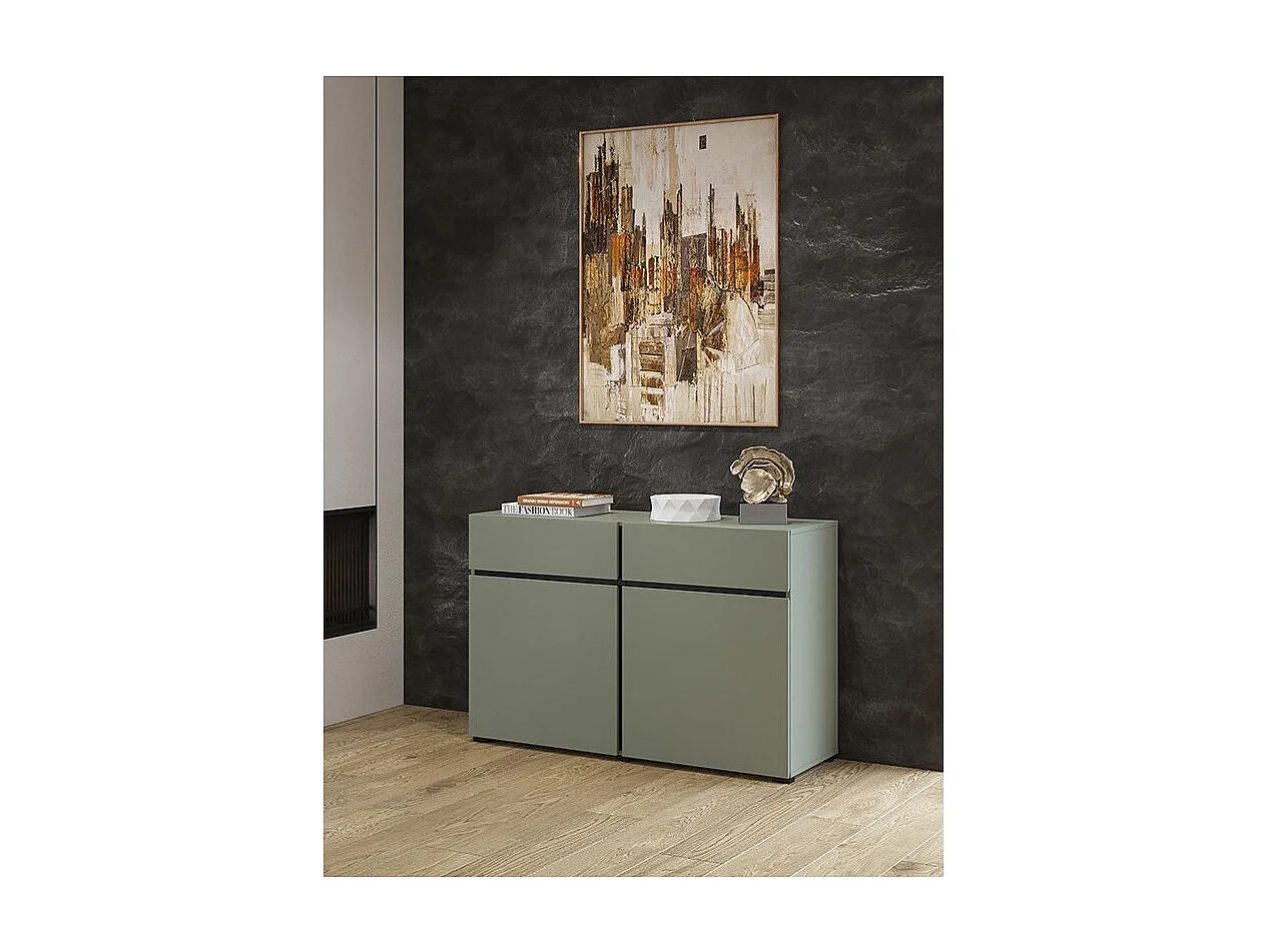 Buffet in saliegroen 120cm collectie HAVANA. Design dressoir met 2 deuren en 2 laden.