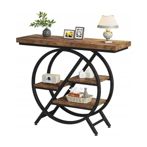Consoletafel, 100 cm entreetafel met dik blad, industriële salontafel, bijzettafels met geometrisch metalen frame