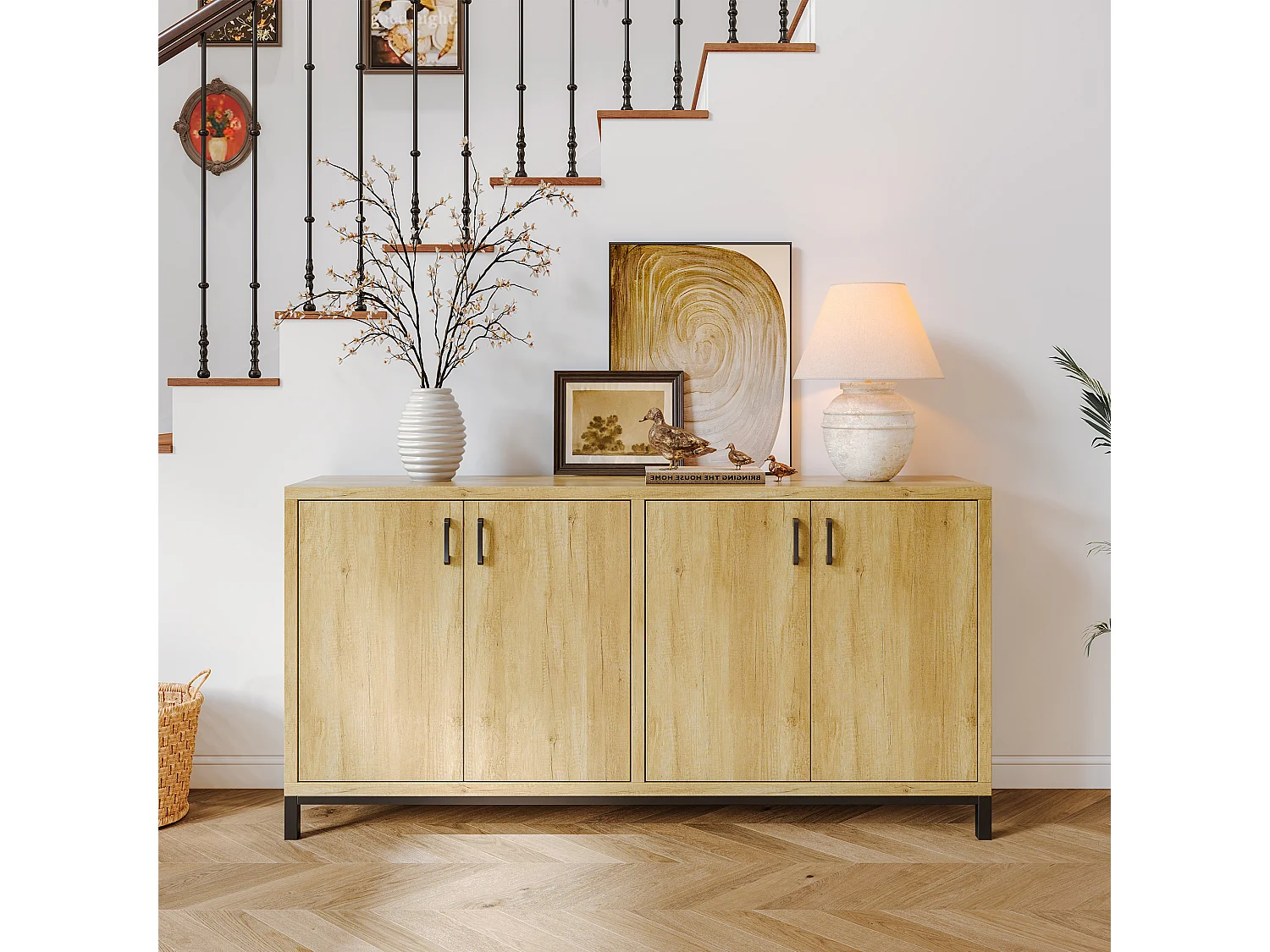 Buffetkast met 4 deuren, keukenkast, voor hal, woonkamer, keuken, slaapkamer, 160 x 35 x 80 cm