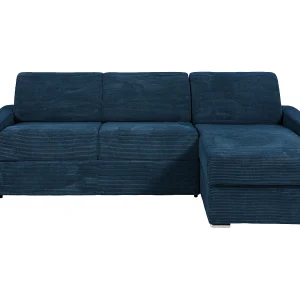 Omkeerbare hoekslaapbank express in blauwe ribfluweel 140 cm – 22 cm CALITO Omkeerbare hoekslaapbank express in blauwe ribfluweel 140 cm – 22 cm CALITO