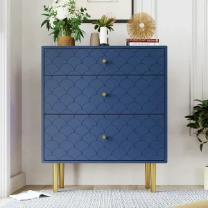 Commode met 3 lades – Metalen poten – Marineblauw 75x40x89 cm Commode met 3 lades – Metalen poten – Marineblauw 75x40x89 cm