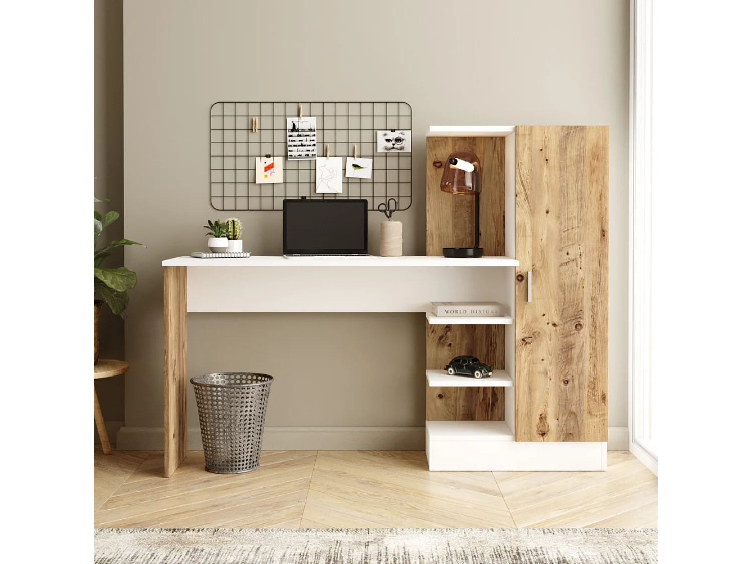 Design bureau met opbergruimte TEHDA van hout en metaal