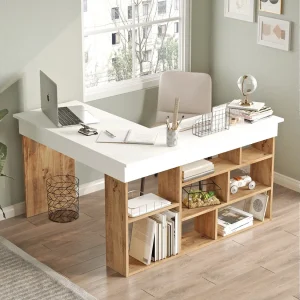 Design hoekbureau met TYO planken in Atlantisch grenen en wit