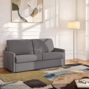 Uitklapbare express slaapbank lichtgrijze stof traagschuim zitting 160 cm matras 14 cm CALIFE