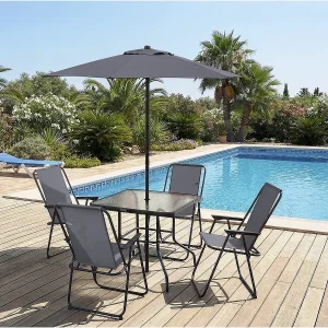 Convivia" dining tuinset met metalen parasol – 4 zits – Antracietgrijs