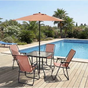 Convivia" dining tuinset met metalen parasol – 4 zits – Terracotta