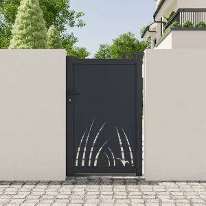 Aluminium tuinhek met plantenmotief – B103 x H166 cm – Antraciet – BRAMENO