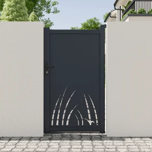 Openslaand aluminium hekje met plantenmotief – B103 x H181 cm – Antraciet – BRAMENO