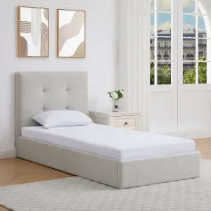 opbergbed 90 x 190 cm in beige stof + matras – CALINIDA opbergbed 90 x 190 cm in beige stof + matras – CALINIDA