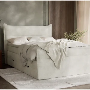 Boxspringbed met hoofdbord + matras + dekmatras – 140×200 cm – creme – PELINO