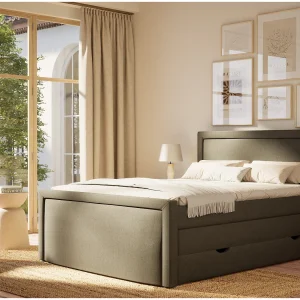 Boxspringbed met hoofdbord + matras + dekmatras – 140×200 cm – grafiet – FRESCO Boxspringbed met hoofdbord + matras + dekmatras – 140×200 cm – grafiet – FRESCO