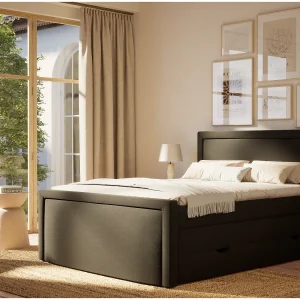 Boxspringbed met hoofdbord + matras + dekmatras – 180×200 cm – zwart – FRESCO