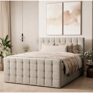 Boxspringbed met hoofdbord + matras + dekmatras – 200×200 cm – beige – TASCA