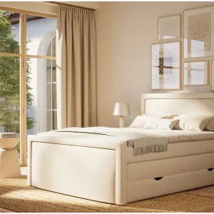 Boxspringbed met hoofdbord + matras + dekmatras – 160×200 cm – beige – FRESCO Boxspringbed met hoofdbord + matras + dekmatras – 160×200 cm – beige – FRESCO