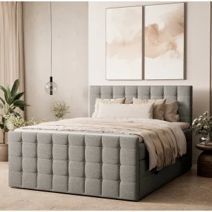 Boxspringbed met hoofdbord + matras + dekmatras – 160×200 cm – grijs – TASCA Boxspringbed met hoofdbord + matras + dekmatras – 160×200 cm – grijs – TASCA
