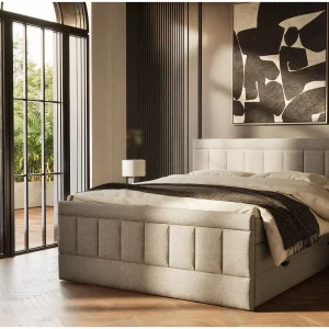 Boxspringbed met hoofdbord + matras + dekmatras – 160×200 cm – grijs – CAYA Boxspringbed met hoofdbord + matras + dekmatras – 160×200 cm – grijs – CAYA
