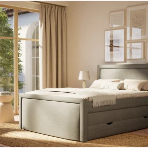 Boxspringbed met hoofdbord + matras + dekmatras – 140×200 cm – grijs – FRESCO Boxspringbed met hoofdbord + matras + dekmatras – 140×200 cm – grijs – FRESCO
