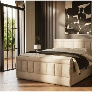 Boxspringbed met hoofdbord + matras + dekmatras – 140×200 cm – beige – CAYA Boxspringbed met hoofdbord + matras + dekmatras – 140×200 cm – beige – CAYA