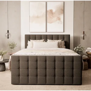 Boxspringbed met hoofdbord + matras + dekmatras – 160×200 cm – bruin – TASCA Boxspringbed met hoofdbord + matras + dekmatras – 160×200 cm – bruin – TASCA