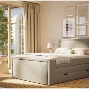 Boxspringbed met hoofdbord + matras + dekmatras – 180×200 cm – grijs – FRESCO Boxspringbed met hoofdbord + matras + dekmatras – 180×200 cm – grijs – FRESCO