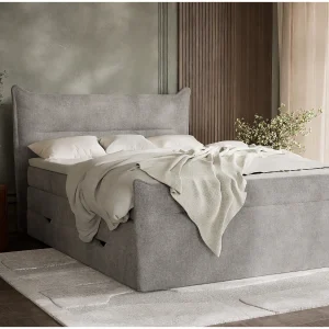 Boxspringbed met hoofdbord + matras + dekmatras – 160×200 cm – beige grijs – PELINO Boxspringbed met hoofdbord + matras + dekmatras – 160×200 cm – beige grijs – PELINO