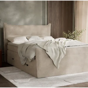Boxspringbed met hoofdbord + matras + dekmatras – 160×200 cm – beige – PELINO Boxspringbed met hoofdbord + matras + dekmatras – 160×200 cm – beige – PELINO