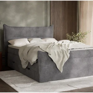 Boxspringbed met hoofdbord + matras + dekmatras – 140×200 cm – grijs – PELINO Boxspringbed met hoofdbord + matras + dekmatras – 140×200 cm – grijs – PELINO