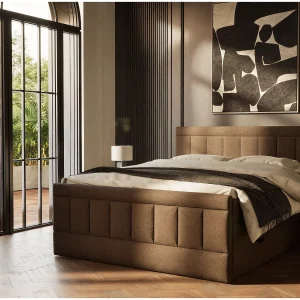Boxspringbed met hoofdbord + matras + dekmatras – 160×200 cm – bruin – CAYA Boxspringbed met hoofdbord + matras + dekmatras – 160×200 cm – bruin – CAYA