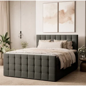 Boxspringbed met hoofdbord + matras + dekmatras – 180×200 cm – grafiet – TASCA Boxspringbed met hoofdbord + matras + dekmatras – 180×200 cm – grafiet – TASCA