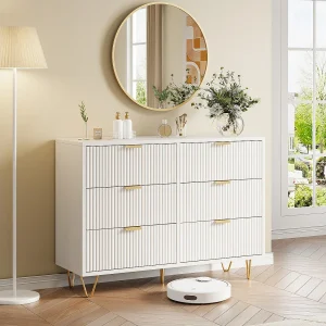 Commode met 6 lades, opbergmeubel, dressoir voor slaapkamer, woonkamer of kantoor, 100 x 34 x 73 cm, wit
