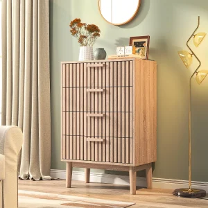 Commode met 4 laden, 60 cm brede slaapkamerkast, opbergmeubel van gegroefd hout Commode met 4 laden, 60 cm brede slaapkamerkast, opbergmeubel van gegroefd hout