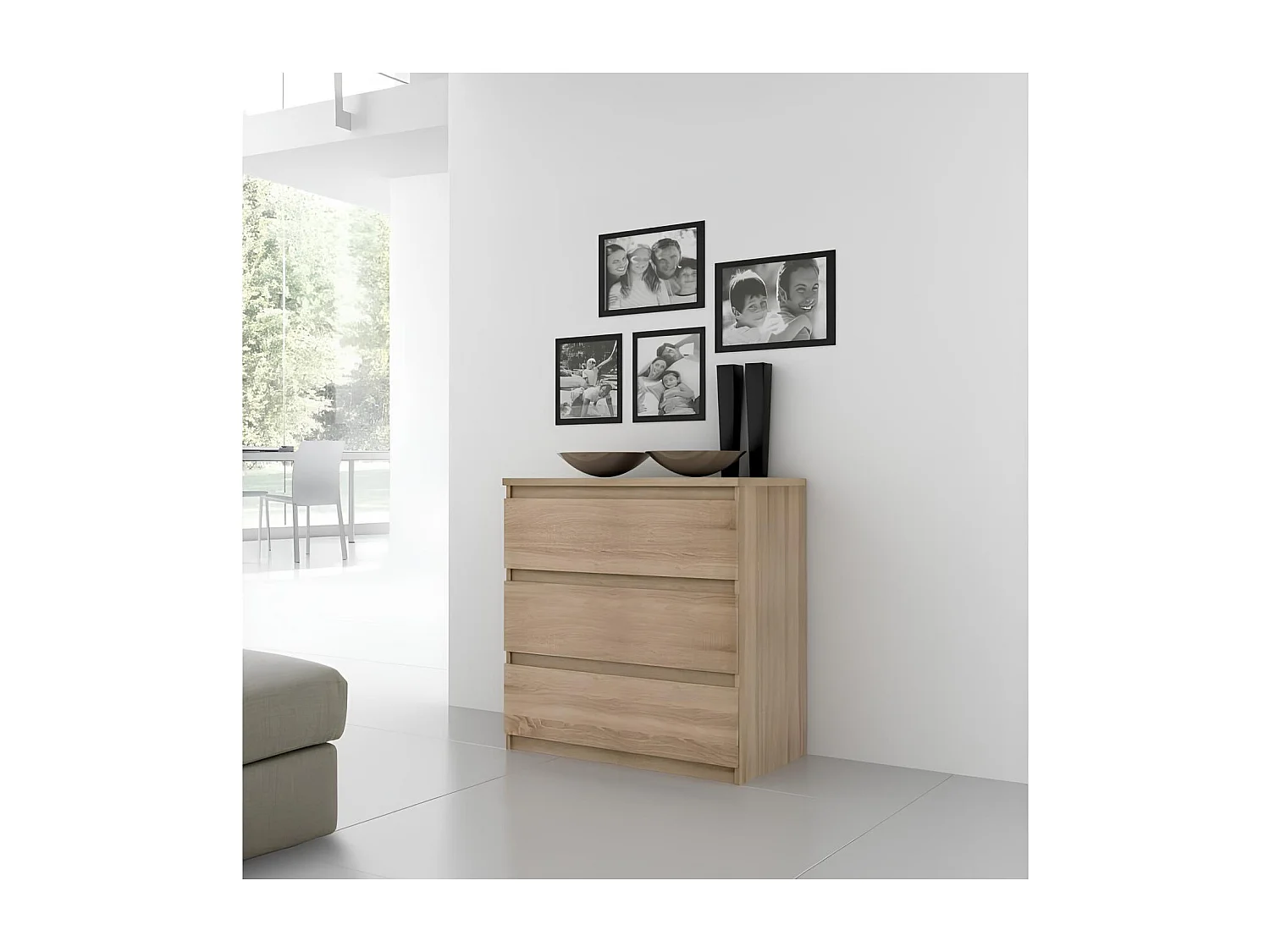 Commode Chelsea 3 Laden Eikenhout - Tijdloze Stijl - Ruime Opbergruimte
