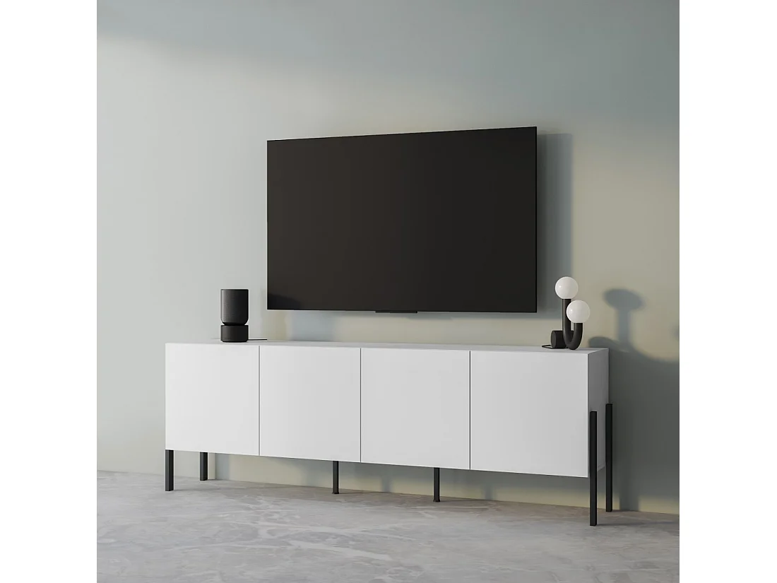 Buffet SALMA – 4 deuren Push-to-Open – Supermat wit & mat zwart, 204×70×40 cm